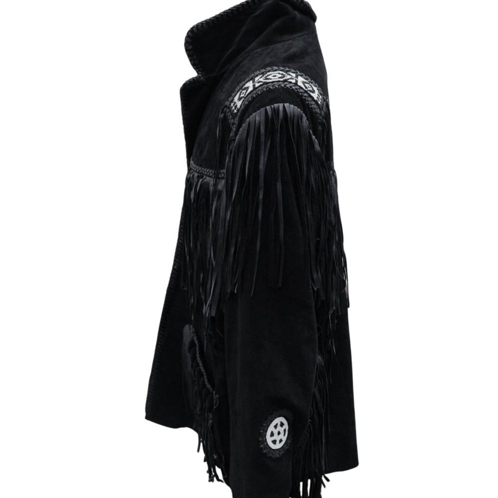 Vintage Scully Leather Western Black Fringed Jacket Beaded Detail Size 48 - Picture 5 of 14